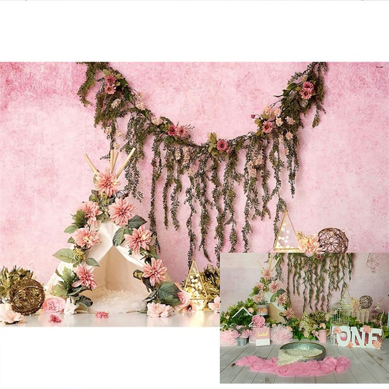 DASHAN 7x5ft Polyester Pink Flowers Photo Backdrop Girls Floral Photography Backdrop Birthday Interior Background Party YouTube Photo Props Pink Flowers Girl Tapestry - Image 3